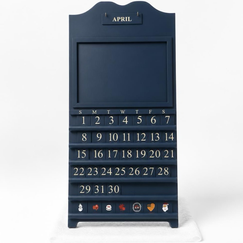Vintage Wooden Block Blue Perpetual Calendar Complete Cottagecore Wall Mount